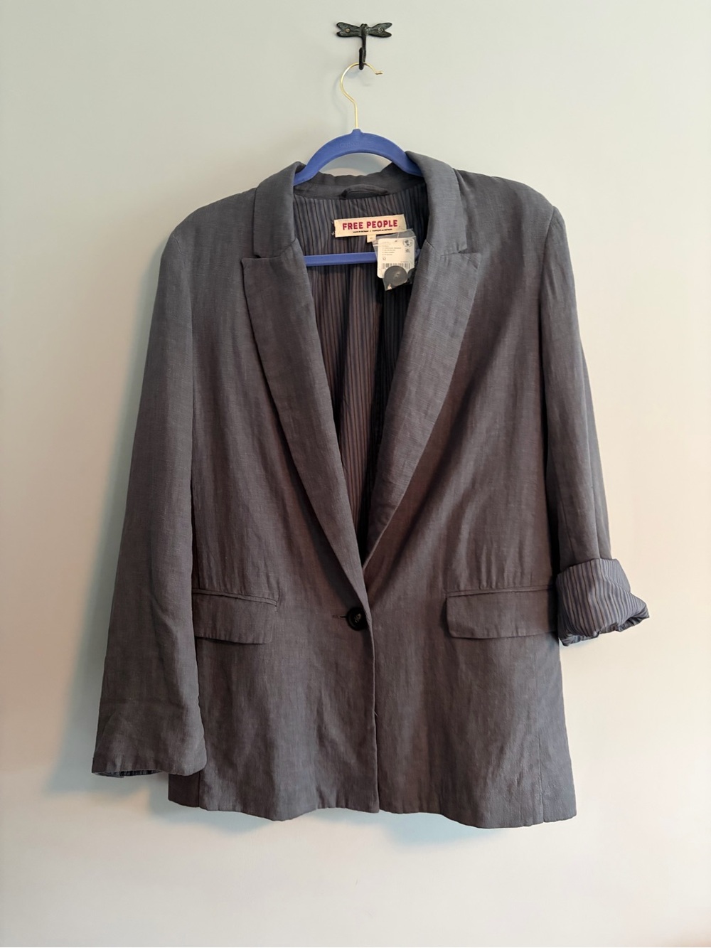 NWT Free People Women's blue/grey linen Blazer Jacket reg $198